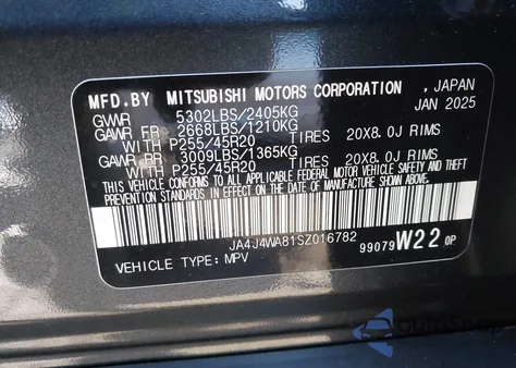 2025 Mitsubishi Outlander Sel 2.5 S-Awc from USA, damaged, VIN JA4J4WA81SZ016782